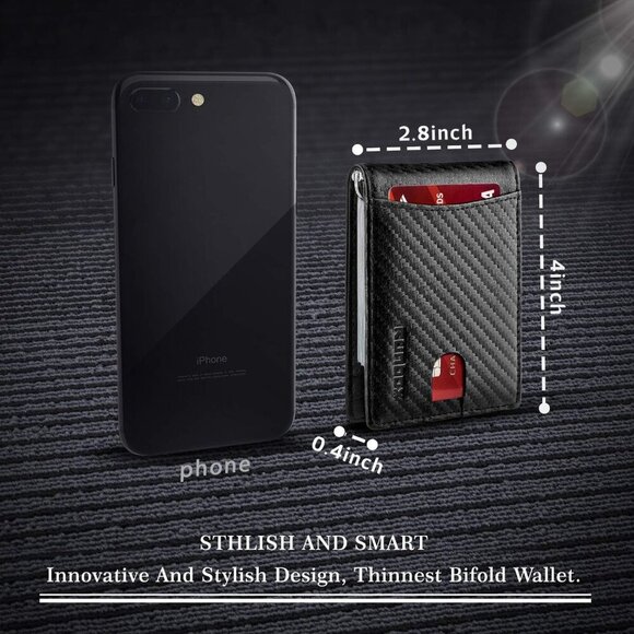 Slim Wallet for Men Genuine Leather RFID Blocking Bifold Minimalist Front Pocket - Picture 3 of 7